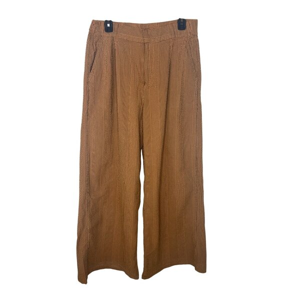 Free People Womens Star Of Wonder Striped Brown Wide-Leg Pants Medium - Picture 1 of 15